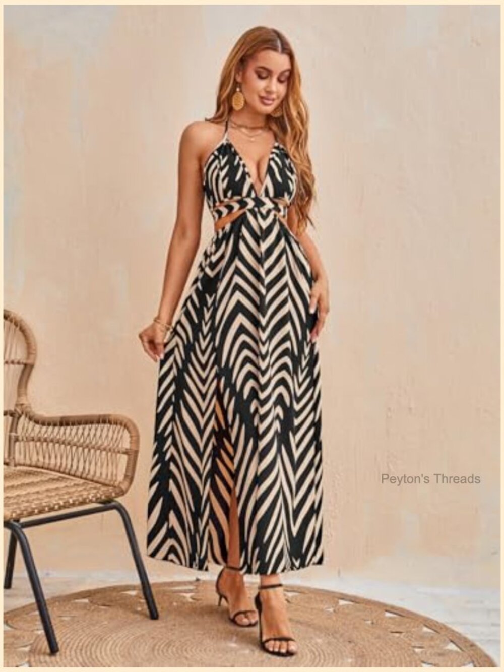 High Split Tie Backless Cut Out Halter Maxi Dress Boho - Picture 6 of 6